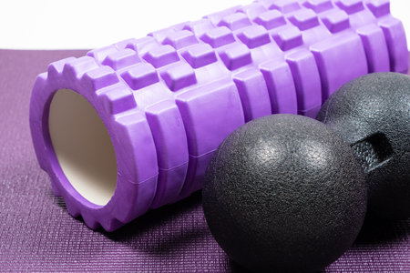 Massage roller and double ball to relax the muscles. sports equipment.の写真素材