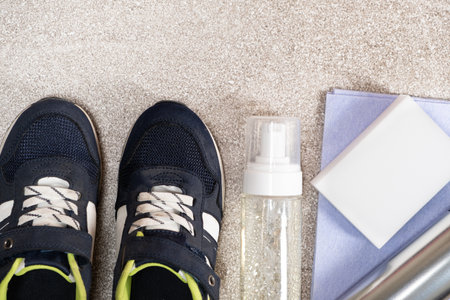Set for cleaning children's shoes, sneakers - foam, water-repellent spray, sponge and ragの写真素材