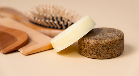 Solid shampoos are natural hair care. Eco-friendly cosmetics without plastic.の写真素材