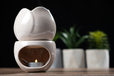 Oil burner aroma lamp, aromatic lamp with essential oils, aromatherapy and relax.の写真素材