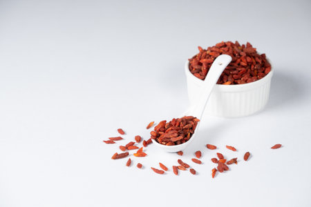 Dried Goji Berries on White Background Space for Text.の写真素材