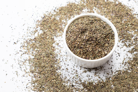 Seasoning dried basil copy space for text.