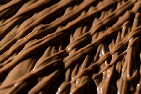 Real Melted Milk Chocolate Top View, Chocolate Textureの写真素材