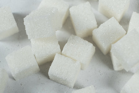 Cubes of white crystalline beetroot refined sugarの写真素材