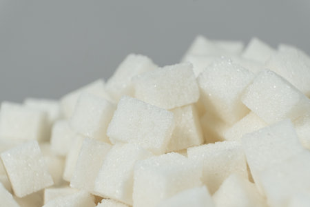 Cubes of white crystalline beetroot refined sugarの写真素材