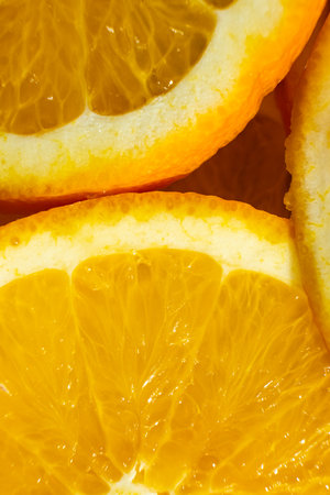 Juicy orange background made from sliced orange.の写真素材