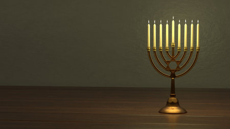 A Hanukkah menorah hanukkiah, place for text.の写真素材