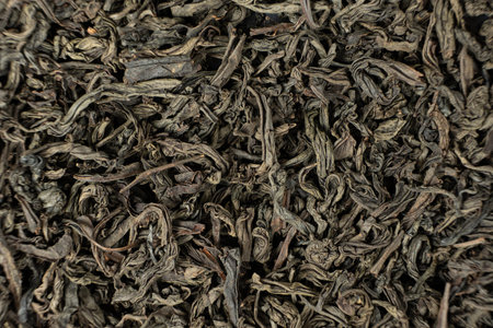 Dark and Twisted Ruhunu Tea Leaves. Pure Ceylon Tea Macro.の写真素材