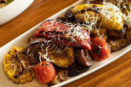 Grilled vegetables served in a restaurantの写真素材