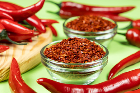 Dried Chili Seasoning with Fresh Chili Peppersの写真素材