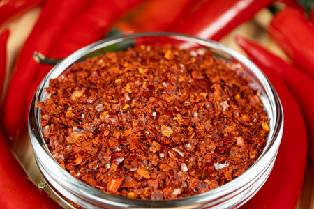 Dried Chili Seasoning with Fresh Chili Peppersの写真素材