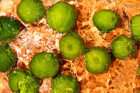 Fresh Whole Limes Floating in Waterの写真素材