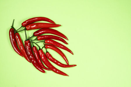 Assortment of Hot Peppers in Close-Up Top Viewの写真素材