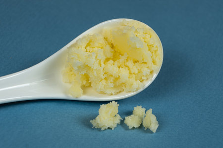 Natural Indian Traditional Ghee Butter Clarified Butter In Spoon Close-Upの写真素材