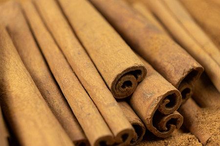 Cinnamon sticks, natural macro texture.