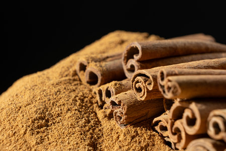 Fine Ground Cinnamon with Cinnamon Sticks. Natural Cooking Spice.