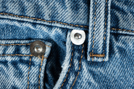 Macro Texture Blue Natural Denim. Metal Denim Tack Button.