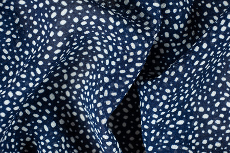 Macro Texture Polyester Blue Fabric Polka Dot Pattern.の写真素材