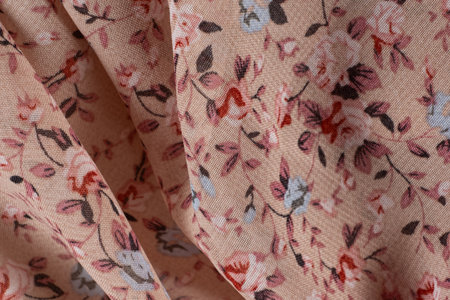 Fashion Fabric Macro Texture with Floral Pattern on Polyester.の写真素材