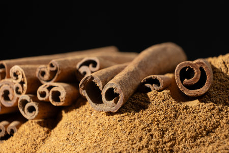 Fine Ground Cinnamon with Cinnamon Sticks. Natural Cooking Spice.