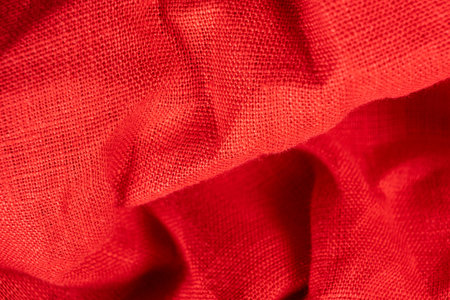 Red Linen Fabric with Visible Fibers and Weaveの写真素材