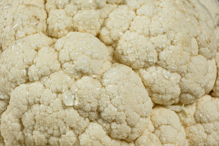 Macro texture of cauliflower surface with water droplets.の写真素材