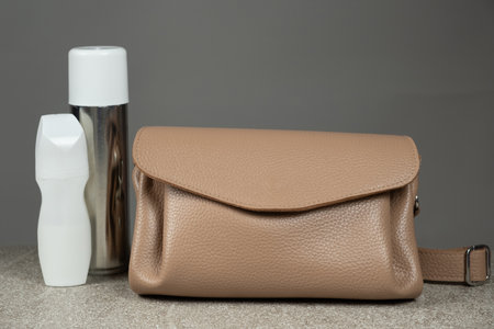 Cleaning a Leather Handbag. Leather Purse Maintenance. Proper Cleaning Tipsの写真素材