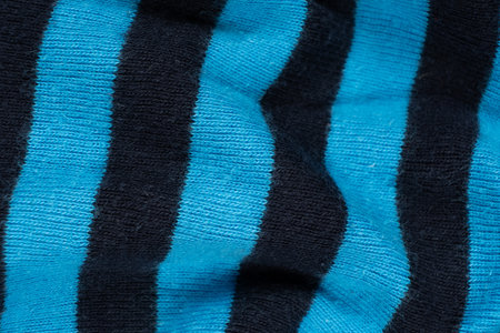 Macro Texture Warm Cotton Striped Black And Blue Fabric Top Viewの写真素材