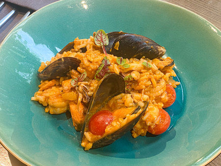 Traditional Portuguese Paella with Seafood and Local Ingredientsの写真素材