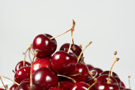Close-up of fresh red sweet cherry.の写真素材