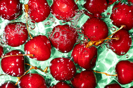 Top View of Sweet Cherry Splashing in Water