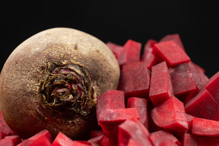Fresh Raw Red Beetroot Diced into Small Cubes.の写真素材