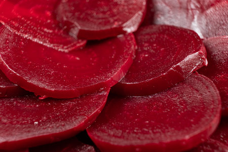 Boiled Red Beetroot Slices Texture Close-Up.の写真素材