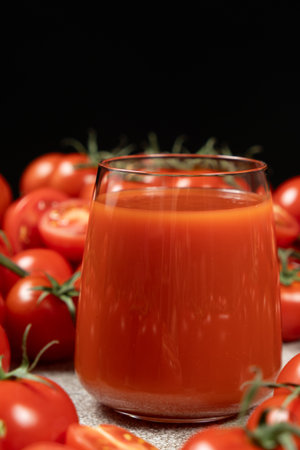 Tomato Juice and Garden Tomatoes. Natural Ingredientsの写真素材