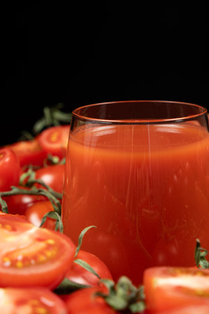 Tomato Juice with Fresh Vegetables. Organic Red Beverageの写真素材