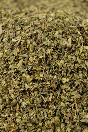Dried Oregano Leaves Close-Up. Culinary Herb Background.の写真素材