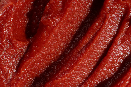 Macro Texture of Rich Tomato Paste. Culinary Red Background.の写真素材