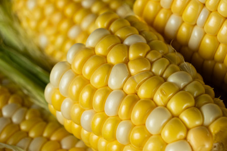 Detailed macro of fresh raw corn cobs.