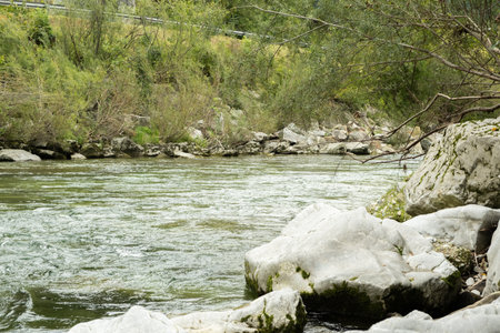 Leisurely Flow of River, Water Relaxing Nature Scene.
