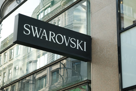 Swarovski Jewelry and Crystal Store Signage on a Modern Building Facade.のeditorial素材