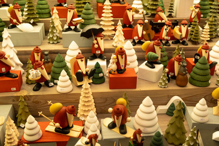 Collection of Wooden Christmas Gnomes at Christmas Market. December 20, 2025, Vienna, Austriaのeditorial素材