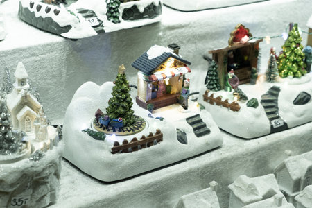 Miniature Christmas village and snowy houses at Christmas Market. December 20, 2025, Vienna, Austriaのeditorial素材