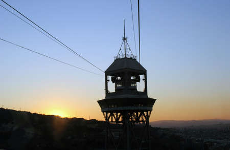 A Cable car in a sunset in Barcelonaの写真素材