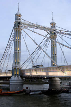 A view of The Albert Bridge at night in London.の写真素材