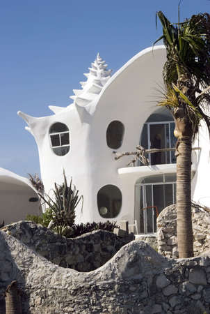 A house made in the shape of a sea shell in Isla mujeres, Mexico.の写真素材