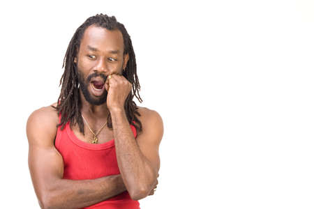 A black man isolated on a white background.の写真素材