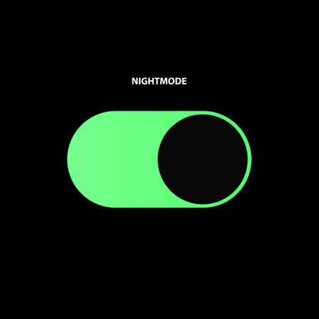Night Mode Green Switch Button. Dark Theme Slider Button. UI. Vector Illustration On Black Backgroundのイラスト素材