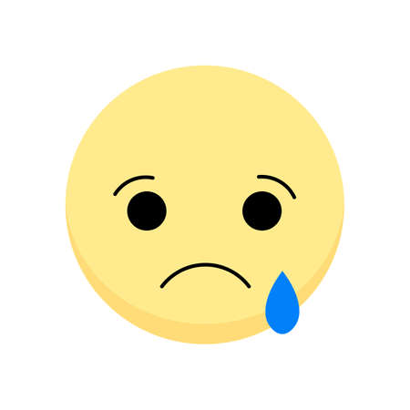 Sad Cry Emoticon. Sad Cry Smile Emoji On White Background. Vector Emoji yellow cry sad face with eyes and mouth on white background. Funny cartoon Emoji icon. 3D illustrationのイラスト素材