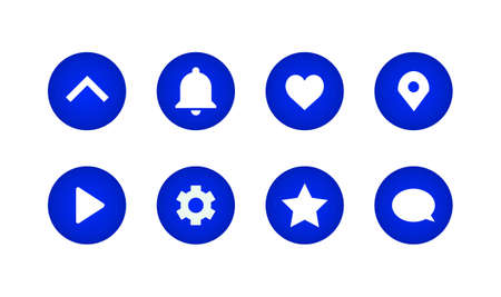 Set of Icons On a Blue Gradient Circle Shape. Digital Buttons. Vector Illustration. Swipe, Bell,...