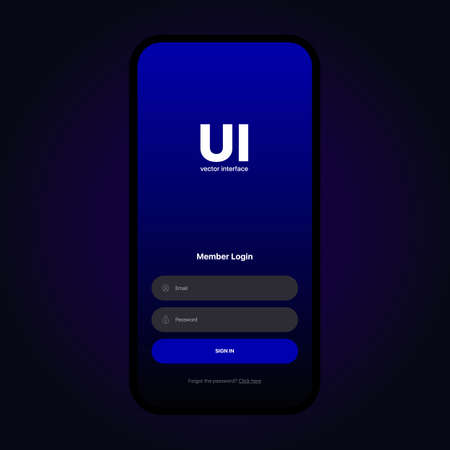 Login UI Interface. Sign In Screen. Mobile App User Interface Design Concept. Login Sign In Screen Form Box UI Web Template With Username And Password Fields. Vector Illustrationのイラスト素材